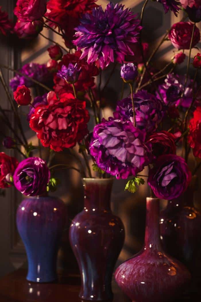 Delightful burgundy arrangements ideal to rent for a cosy winter event